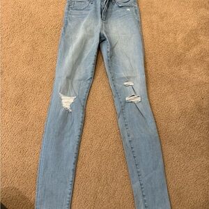 Abercrombie & Fitch Blue High-Rise Super Skinny Jeans Distressed Design